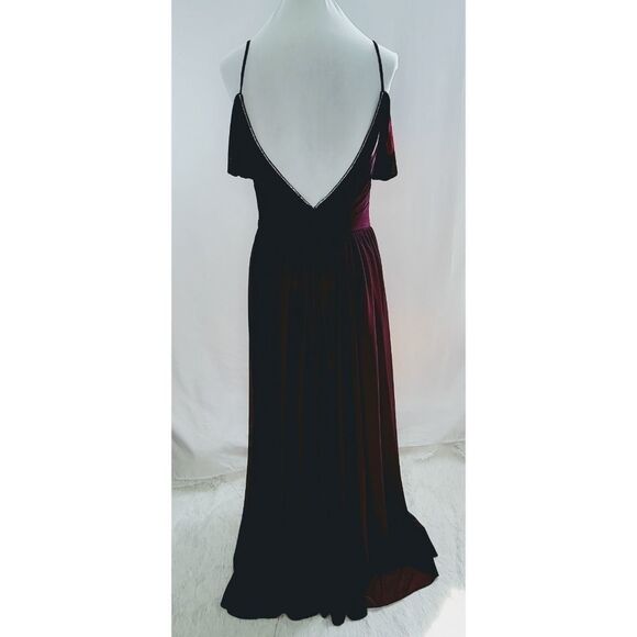 Allure Bridesmaid 1611 Off the Shoulder Stretch Chiffon Gown Burgandy Size 12 - Picture 7 of 10